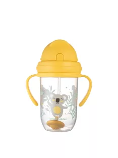   Canpol babies Súlyozott szívószálas cseppmentes itatópohár, 270ml, 6hó+, EXOTIC ANIMALS - sárga