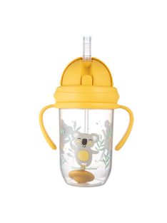   Canpol babies Súlyozott szívószálas cseppmentes itatópohár, 270ml, 6hó+, EXOTIC ANIMALS - sárga