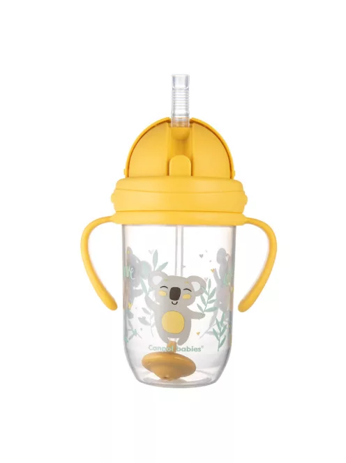 Canpol babies Súlyozott szívószálas cseppmentes itatópohár, 270ml, 6hó+, EXOTIC ANIMALS - sárga