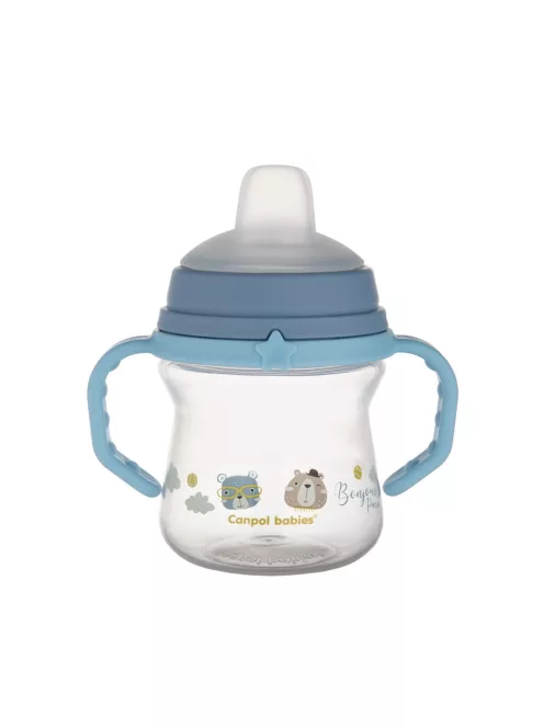Canpol babies Itatópohár szilikonos ivócsőrrel, FirstCup, 150 ml, Bonjour Paris - kék