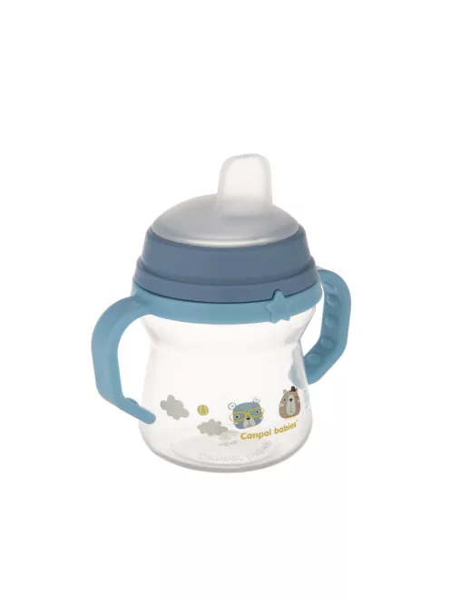 Canpol babies Itatópohár szilikonos ivócsőrrel, FirstCup, 150 ml, Bonjour Paris - kék