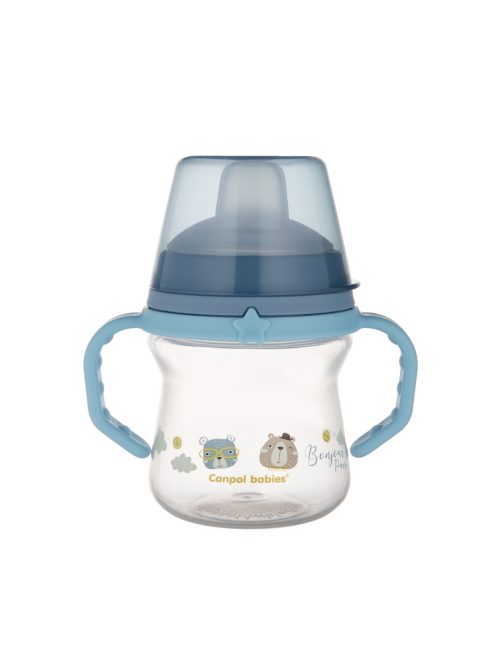 Canpol babies Itatópohár szilikonos ivócsőrrel, FirstCup, 150 ml, Bonjour Paris - kék