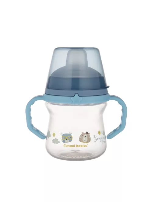 Canpol babies Itatópohár szilikonos ivócsőrrel, FirstCup, 150 ml, Bonjour Paris - kék