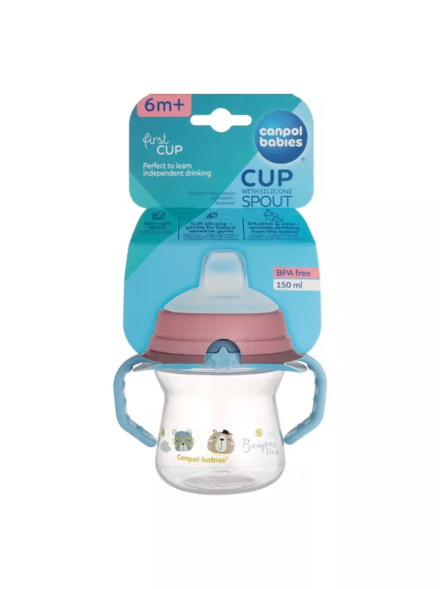 Canpol babies Itatópohár szilikonos ivócsőrrel, FirstCup, 150 ml, Bonjour Paris - kék