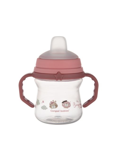 Canpol babies Itatópohár szilikonos ivócsőrrel, FirstCup, 150 ml, Bonjour Paris - rózsaszín