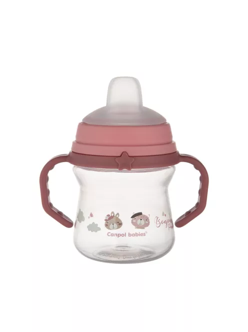 Canpol babies Itatópohár szilikonos ivócsőrrel, FirstCup, 150 ml, Bonjour Paris - rózsaszín