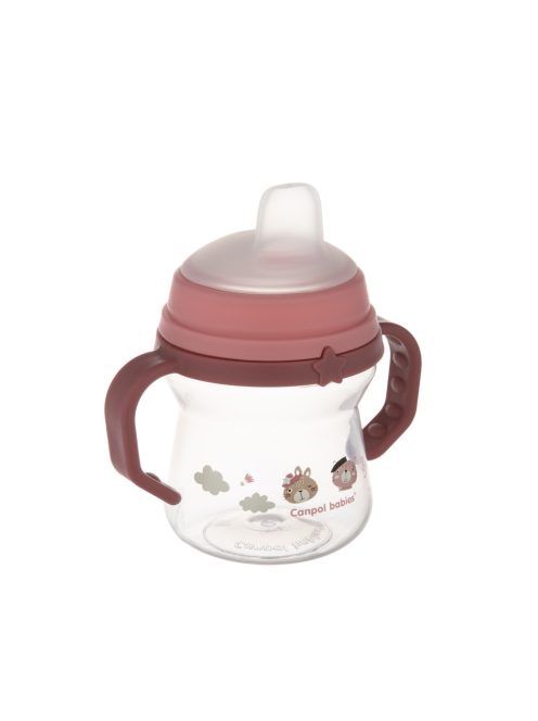 Canpol babies Itatópohár szilikonos ivócsőrrel, FirstCup, 150 ml, Bonjour Paris - rózsaszín