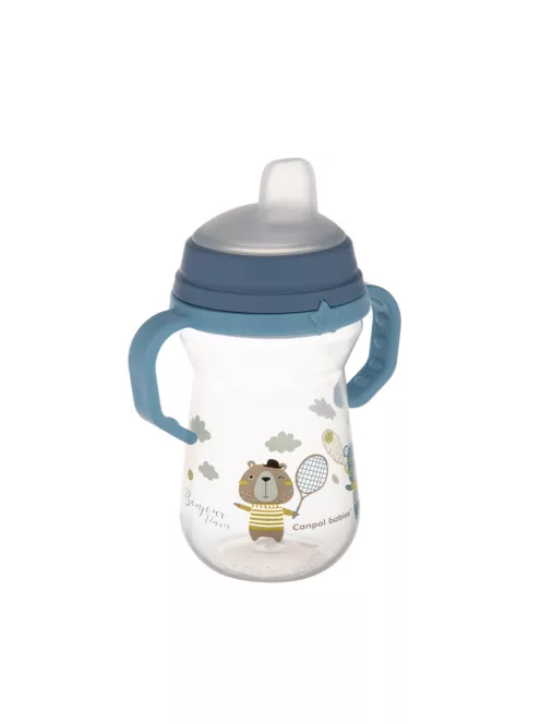 Canpol babies Itatópohár szilikonos ivócsőrrel, FirstCup, 250 ml, Bonjour Paris - kék