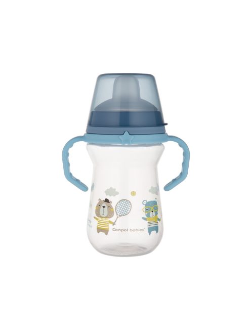 Canpol babies Itatópohár szilikonos ivócsőrrel, FirstCup, 250 ml, Bonjour Paris - kék