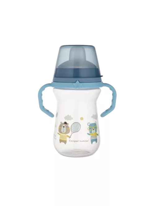 Canpol babies Itatópohár szilikonos ivócsőrrel, FirstCup, 250 ml, Bonjour Paris - kék