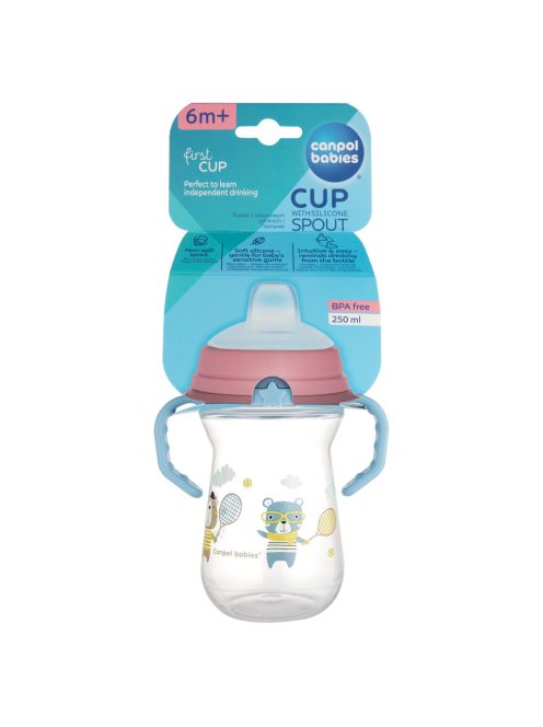 Canpol babies Itatópohár szilikonos ivócsőrrel, FirstCup, 250 ml, Bonjour Paris - kék