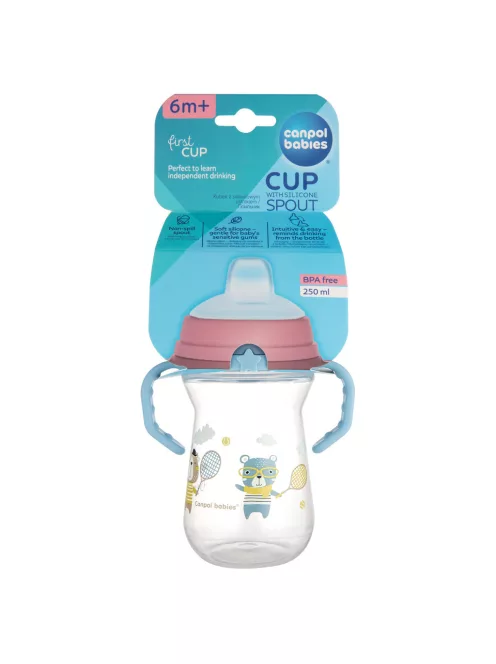 Canpol babies Itatópohár szilikonos ivócsőrrel, FirstCup, 250 ml, Bonjour Paris - kék