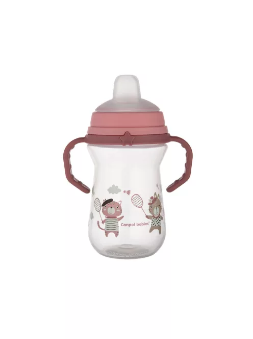 Canpol babies Itatópohár szilikonos ivócsőrrel, FirstCup, 250 ml, Bonjour Paris - rózsaszín