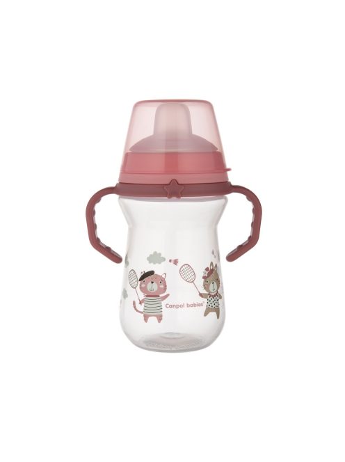 Canpol babies Itatópohár szilikonos ivócsőrrel, FirstCup, 250 ml, Bonjour Paris - rózsaszín