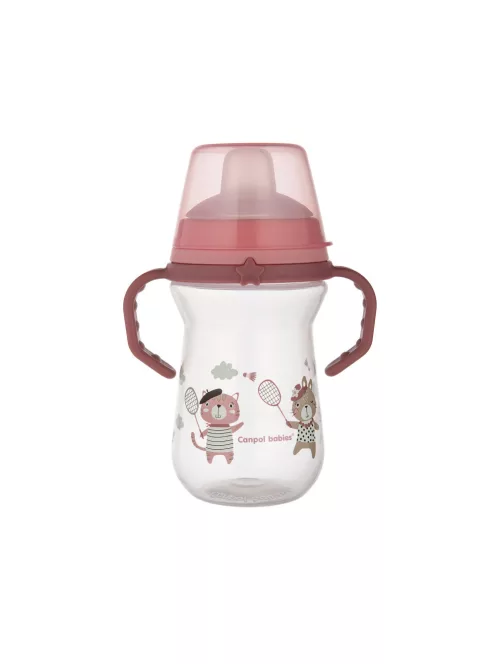 Canpol babies Itatópohár szilikonos ivócsőrrel, FirstCup, 250 ml, Bonjour Paris - rózsaszín
