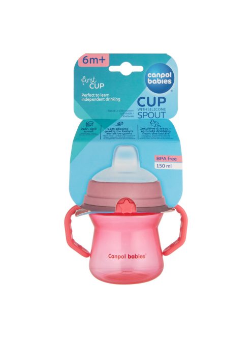 Canpol babies Itatópohár szilikonos ivócsőrrel, FirstCup, 150 ml, rózsaszín
