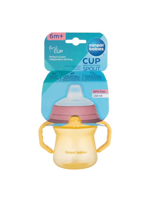 Canpol babies Itatópohár szilikonos ivócsőrrel, FirstCup, 150 ml, sárga