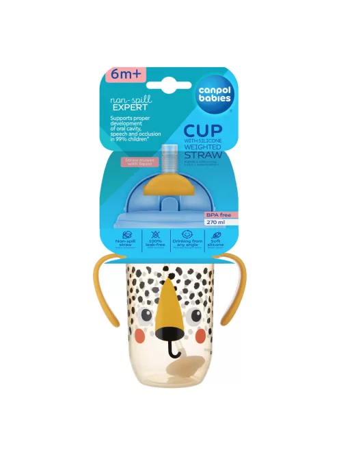 Canpol babies Súlyozott szívószálas itatópohár, 270ml, BabiesBoo, gepárd