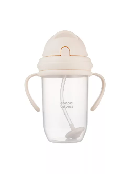 Canpol babies Súlyozott szívószálas itatópohár, 270ml, krémszín