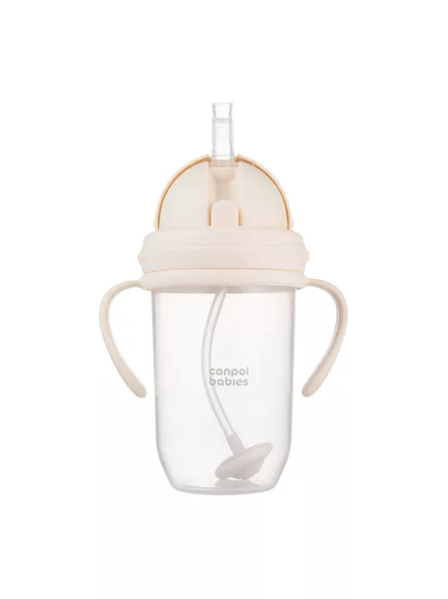 Canpol babies Súlyozott szívószálas itatópohár, 270ml, krémszín