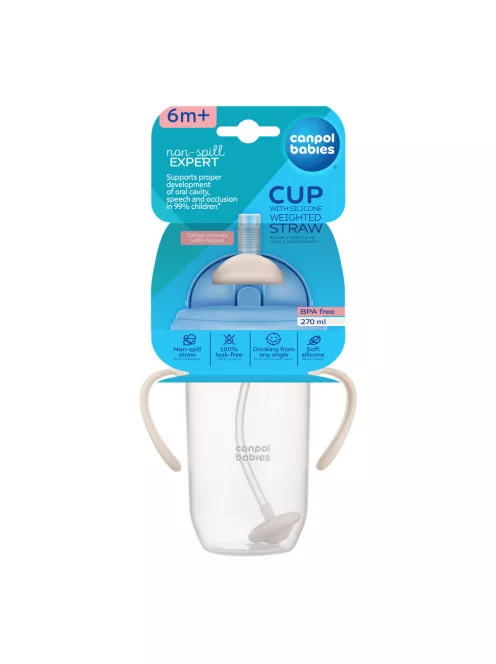 Canpol babies Súlyozott szívószálas itatópohár, 270ml, krémszín