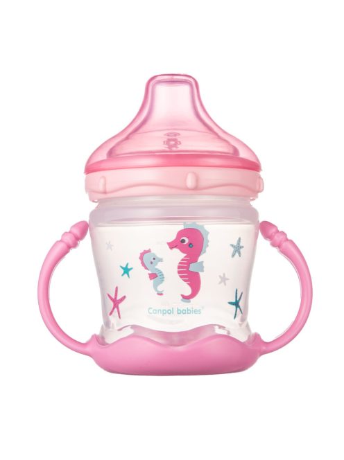 Canpol babies Cseppmentes itatópohár szilikon kifolyóval, 180 ml, LOVE&SEA, rózsaszín