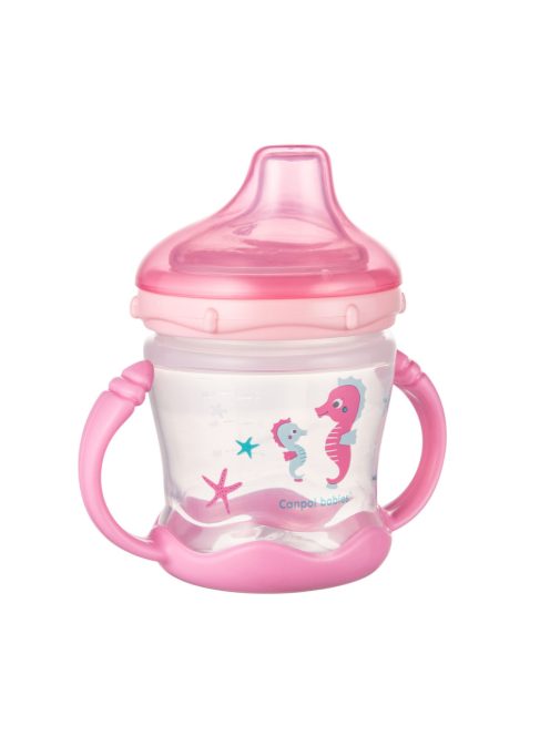 Canpol babies Cseppmentes itatópohár szilikon kifolyóval, 180 ml, LOVE&SEA, rózsaszín
