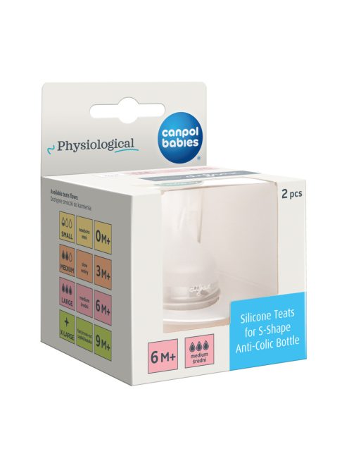 Canpol babies Szilikon etetőcumi az S-alakú cumisüvegekhez, 6hó+, 2db, közepes