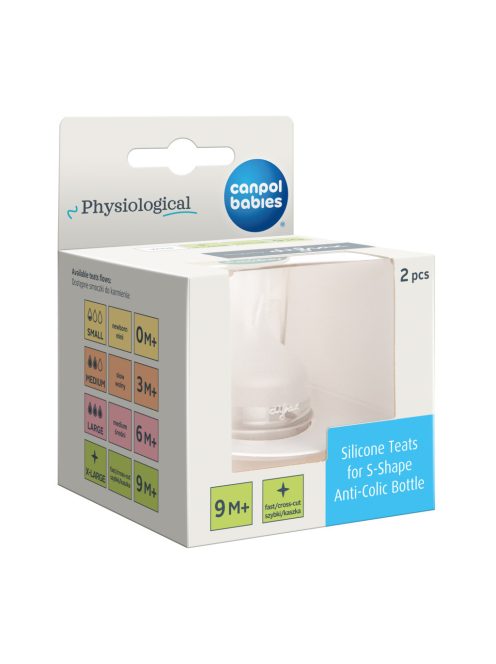 Canpol babies Szilikon etetőcumi az S-alakú cumisüvegekhez, 9hó+, 2db, gyors