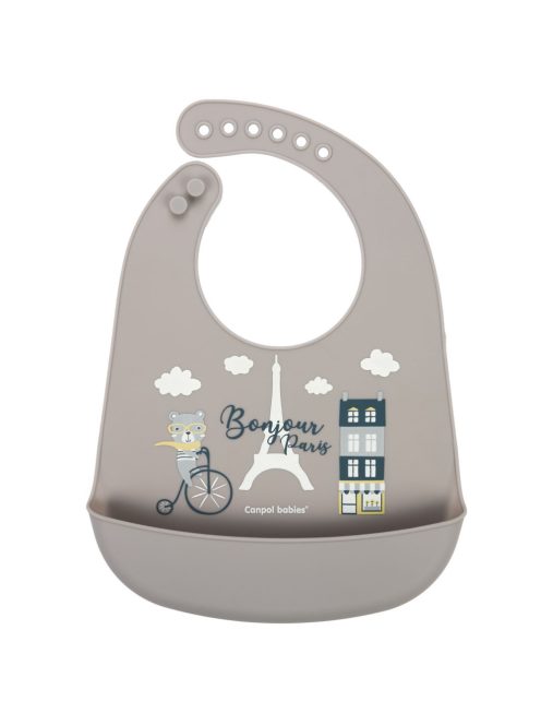 Canpol babies Szilikon zsebes előke, BONJOUR PARIS - navy bézs