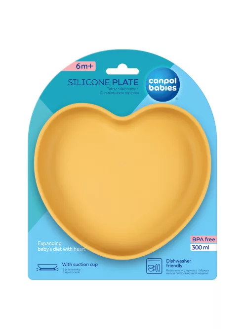 Canpol babies Szilikonos tányér tapadókoronggal, HEART - sárga