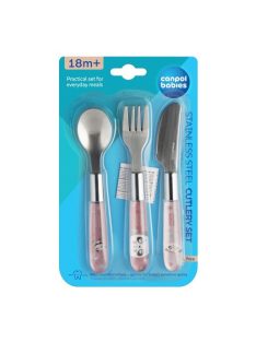   Canpol babies Rozsdamentes acél, evőeszköz készlet - pink