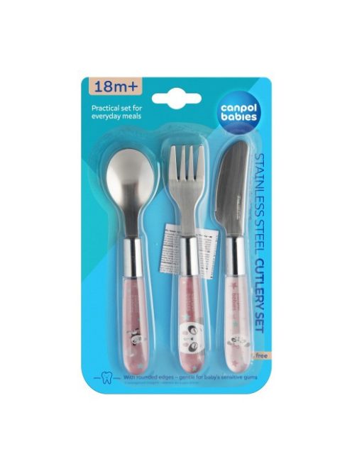 Canpol babies Rozsdamentes acél, evőeszköz készlet - pink