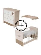 Todi Teddy 70x140-es átalakítható babaágy + Teddy 3 fiókos komód + pelenkázó toldalék