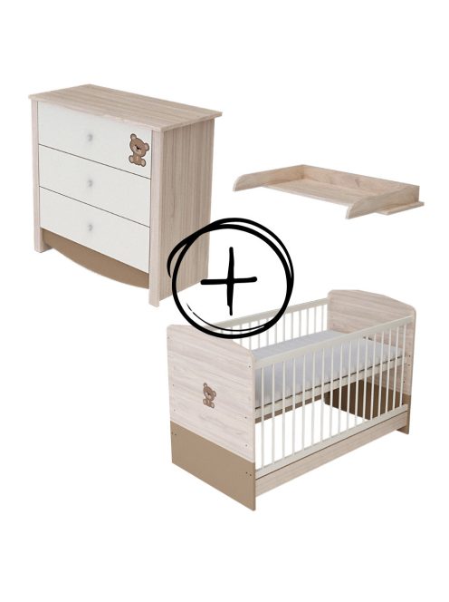 Todi Teddy 70x140-es átalakítható babaágy + Teddy 3 fiókos komód + pelenkázó toldalék