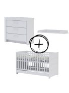 Todi White Bunny 70x140-es átalakítható babaágy + 3 fiókos komód + pelenkázó toldalék