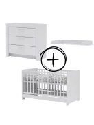 Todi White Bunny 70x140-es átalakítható babaágy + 3 fiókos komód + pelenkázó toldalék