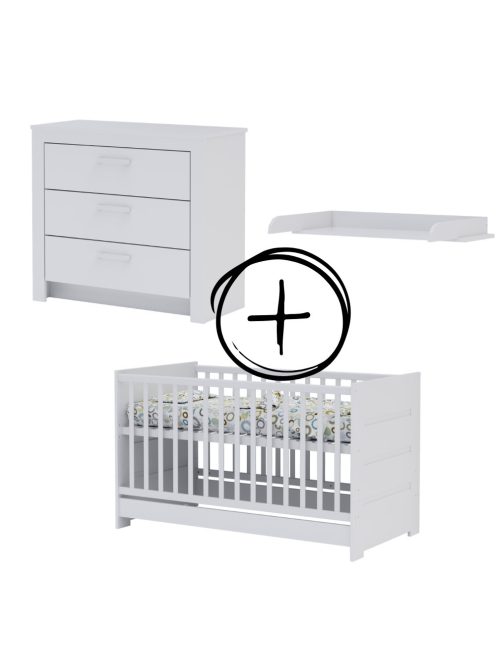 Todi White Bunny 70x140-es átalakítható babaágy + 3 fiókos komód + pelenkázó toldalék