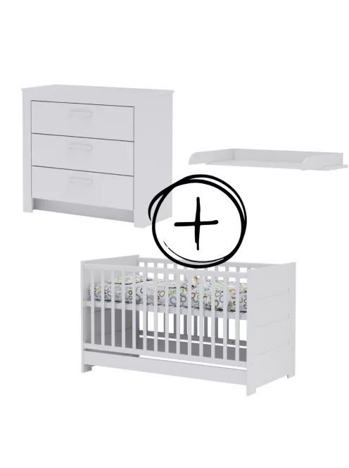 Todi White Bunny 70x140-es átalakítható babaágy + 3 fiókos komód + pelenkázó toldalék