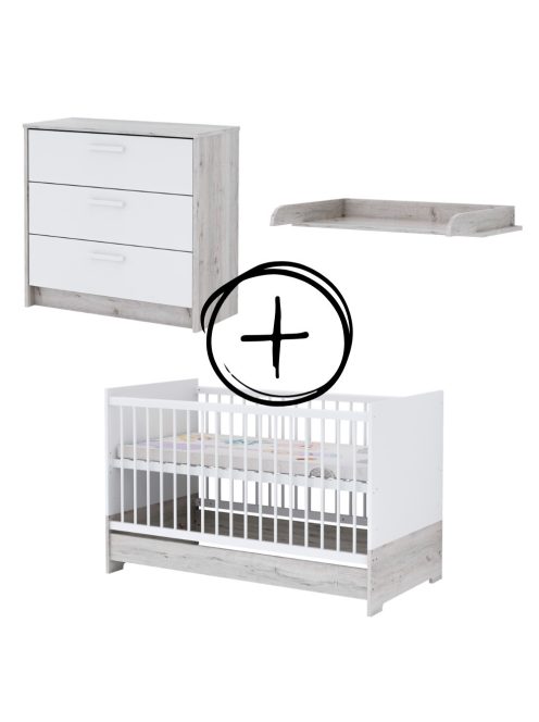 Todi Bee 70x140-es átalakítható babaágy + Bee 3 fiókos komód + pelenkázó toldalék