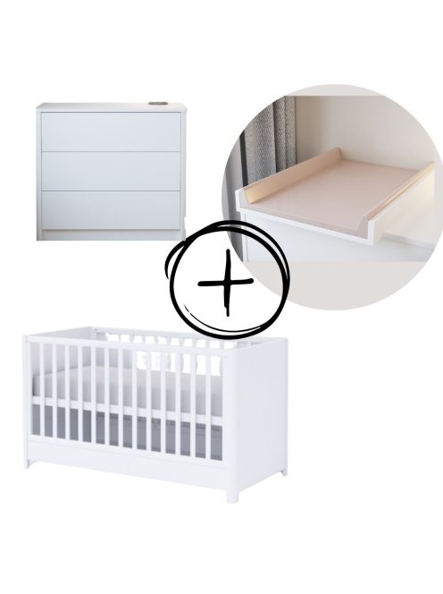Todi Elegant 3 fiókos komód + 70x140-es átalakítható babaágy + standard pelenkázó toldalék