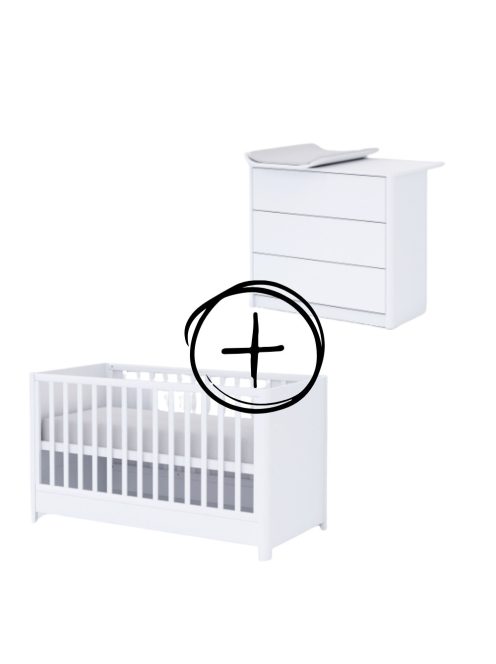 Todi Elegant 3 fiókos komód + 70x140-es átalakítható babaágy + íves pelenkázó toldalék