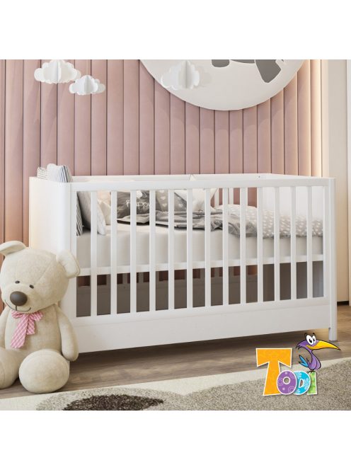 Todi Elegant 3 fiókos komód + 70x140-es átalakítható babaágy + íves pelenkázó toldalék