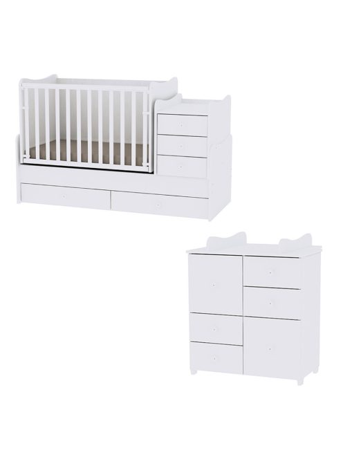 Lorelli Maxi Plus kombi ágy 70x160 + Cupboard pelenkázó komód - White