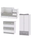 Lorelli Maxi Plus kombi ágy 70x160 + Komód + Exclusive szekrény - White & Artwood