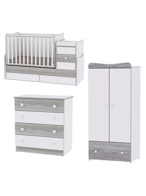 Lorelli Maxi Plus kombi ágy 70x160 + Komód + Exclusive szekrény - White & Artwood