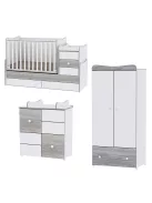 Lorelli Maxi Plus kombi ágy 70x160 + Cupboard pelenkázó komód + Exclusive szekrény - White & Artwood