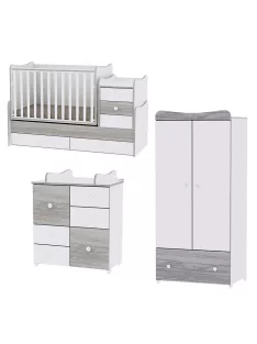  Lorelli Maxi Plus kombi ágy 70x160 + Cupboard pelenkázó komód + Exclusive szekrény - White & Artwood