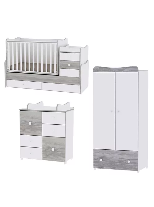 Lorelli Maxi Plus kombi ágy 70x160 + Cupboard pelenkázó komód + Exclusive szekrény - White & Artwood
