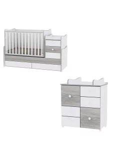  Lorelli Maxi Plus kombi ágy 70x160 + Cupboard pelenkázó komód - White & Artwood